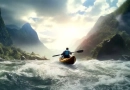 How do I use a canoe in a river with strong currents or rapids? vecteezy_ai-generated-a-man-kayaking-down-a-river-with-high_36745013
