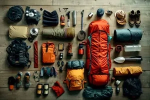 Hiking items laid out to pack