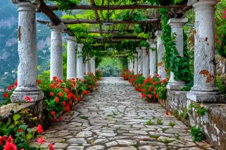 The Path Of The Gods in Italy - One of the 5 best hiking trails in Europe - vecteezy_beautiful-garden-with-stone-path-and-floral-pergola_49121628